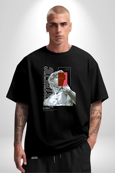 Angemiel Aesthetic Printed Art and Modern Design Black Oversize Women's Men's Front Printed T-Shirt