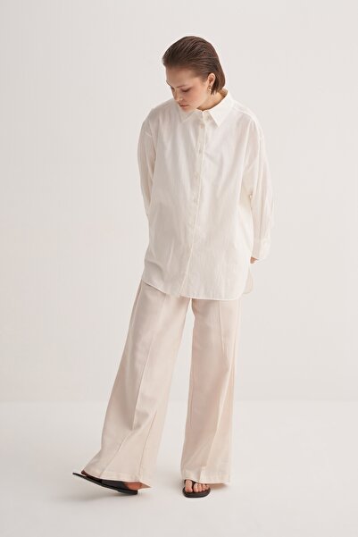 EBU Prive Women's Organic Cotton Oversized Robe Shirt Ecru