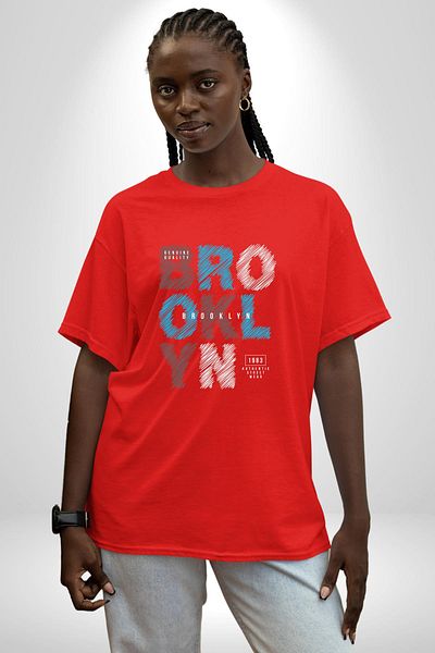 Angemiel Brooklyn Printed Street Fashion and Creative Red Oversize Women's Men's Front Printed T-Shirt