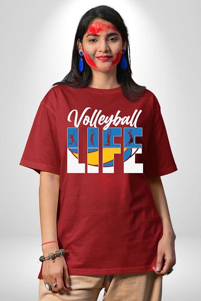 Angemiel My Life Volleyball Red Oversize Women's Men's Front Printed T-Shirt
