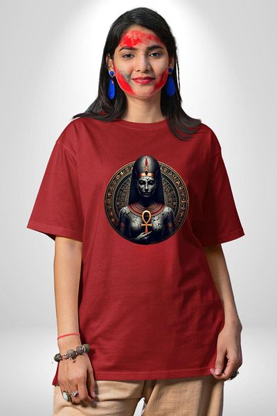 Angemiel Amunet Ancient Air Goddess Egyptian Red Oversize Women's Men's Front Printed T-Shirt