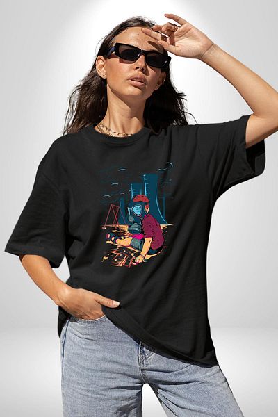 Angemiel Climate Change Global Warming Black Oversize Women's Men's Front Printed T-Shirt