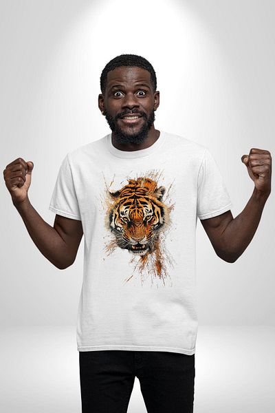 Angemiel تي شيرت مطبوع من الأمام برأس النمر الأبيض للنساء والرجال من Tiger's Fury