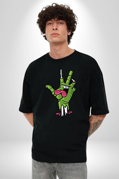 Angemiel Zombie Hand Screaming Hand Black Oversize Women Men Front Printed T-Shirt