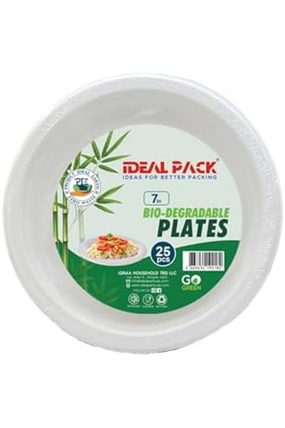 Ideal Pack Biodegradable Plate 7-inch – 25 Pieces | Eco-Friendly, Compostable, & Durable