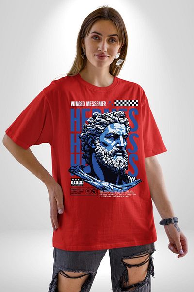 Angemiel Greek God Special Design Red Oversize Women's Men's Front Printed T-Shirt
