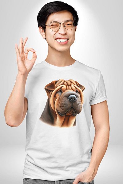 Angemiel تي شيرت Shar Pei Dog ذو بشرة مجعدة باللون الأبيض للنساء والرجال مطبوع من الأمام