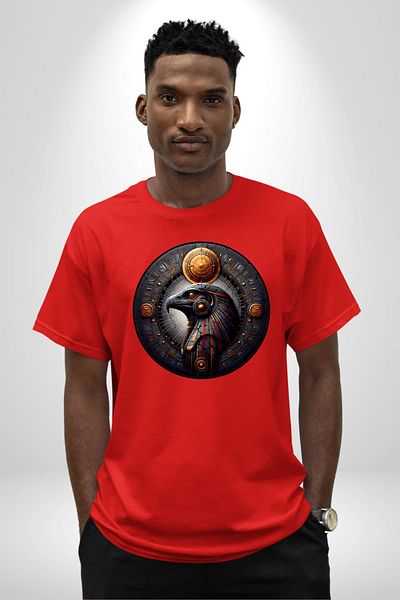Angemiel God of the Sky and Light Ra Egyptian Red Oversize Women's Men's Front Printed T-Shirt