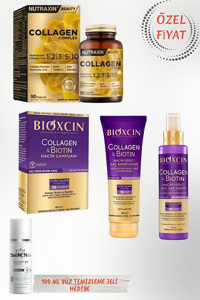 Nutraxin Collagen Complex 90 Tablets + 300 ml Shampoo + 250ml Cream + 150ml Liquid Cream + Gel Gift