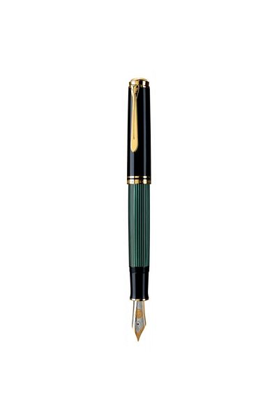 Pelikan Souveran M1000 M Fountain Pen, Metal, 18k Gold Nib, Gold-Plated Trim, Color Black/Green