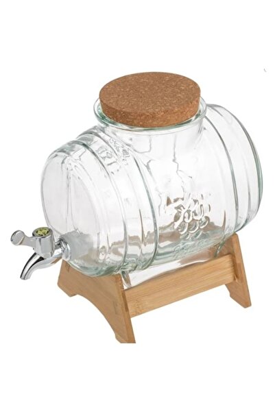 YLOTECH Butoi din sticla cu robinet si baza din lemn 3L