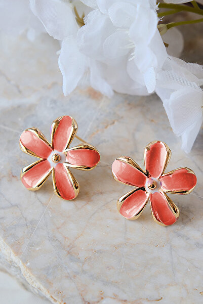 AURRARİ Gül Rengi ve Beyaz Mineli Papatya Küpe