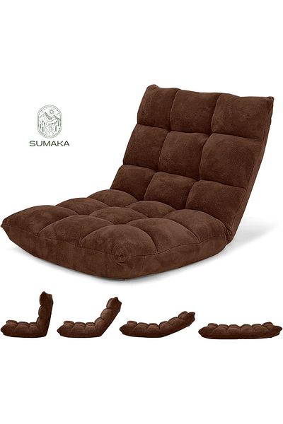 SUMAKA Folding Floor Chair with Back Support, 14 Adjustable Position, Padded Sleeper Bed, Soft Floor Chair