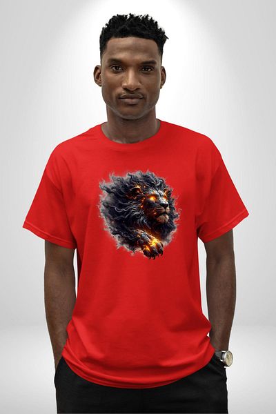 Angemiel Leo Special Design Red Oversize Women's Men's Front Printed T-Shirt