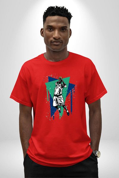 Angemiel Basketball Colorful Drawing Design Red Oversize Women's Men's Front Printed T-Shirt