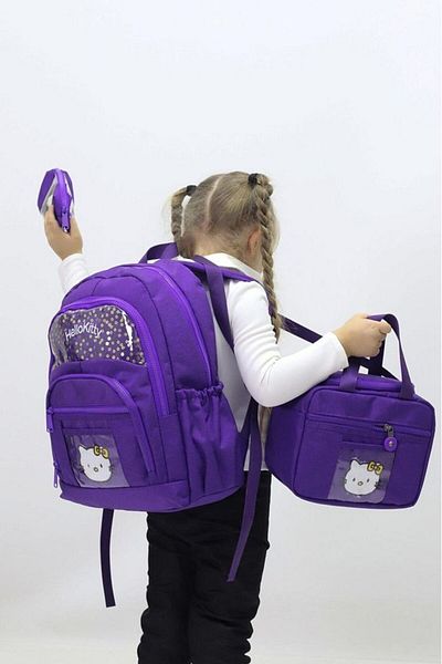 Weynes Dark Purple Girl's Teddy Bear 3-Piece Set Quality Fabric Primary School Bag Wsb5036
