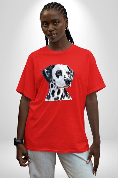 Angemiel Dalmatian Dog Red Oversize Women's Men's Front Printed T-Shirt