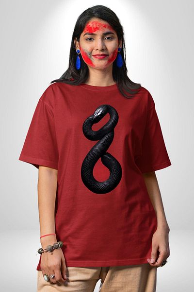 Angemiel Red Snake Artistic Red Oversize Women's Men's Front Printed T-Shirt