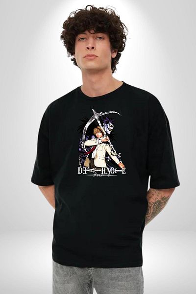 Angemiel Death Note Control of Fate Anime Black Oversize Women Men Front Printed T-Shirt