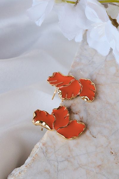 AURRARİ Orange Enamel Leaf Earrings