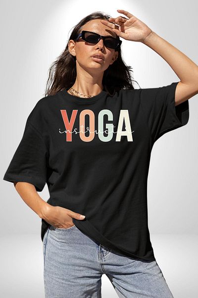 Angemiel Yoga Trainer Black Oversize Women's Men's Front Printed T-Shirt