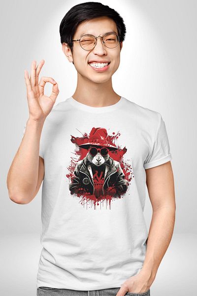 Angemiel تي شيرت مطبوع عليه قبعة حمراء Rabbit Rebel White للنساء والرجال مقاس كبير