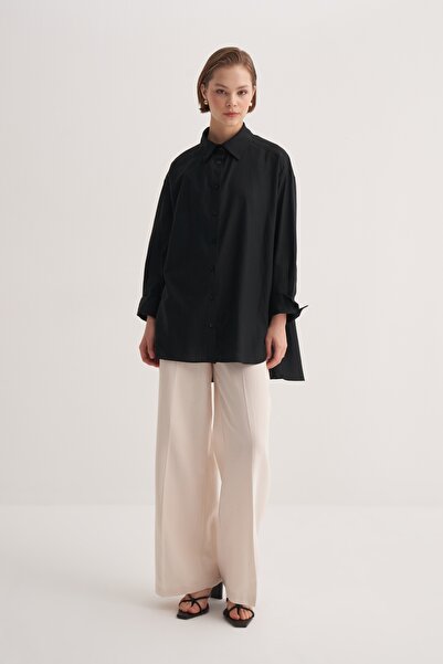 EBU Prive Women's Organic Cotton Oversized Robe Shirt Black