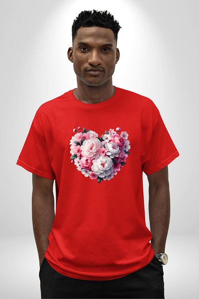 Angemiel Peony Flower Arrangement Design Red Oversize Women's Men's Front Printed T-Shirt