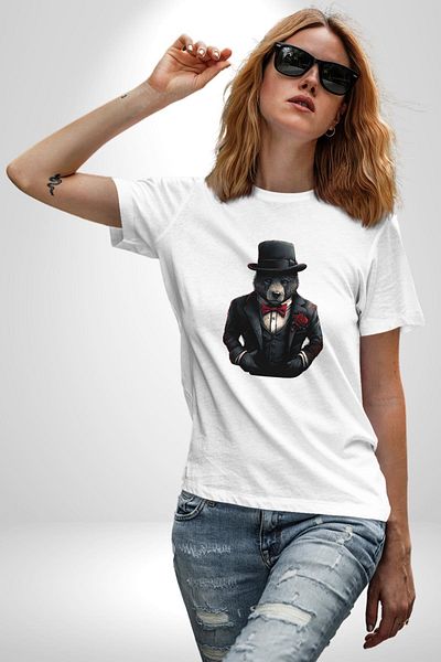 Angemiel Dad Bear Mafia Style Teddy White Oversize Women's Men's Front Printed T-Shirt