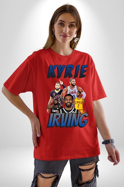 Angemiel Kyrie Irving 3 Jersey Basketball Star Red Oversize Women's Men's Pre-Printed T-Shirt