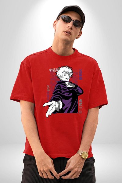 Angemiel Satoru Gojo Jujutsu Kaisen Anime Red Oversize Women Men Front Printed T-Shirt