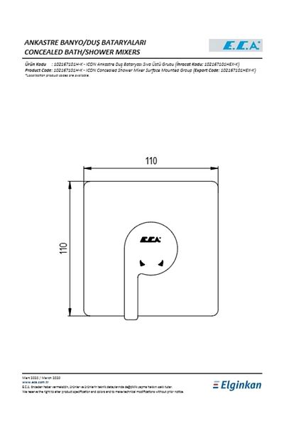 Eca İcon Concealed Shower Faucet Surface Mounted