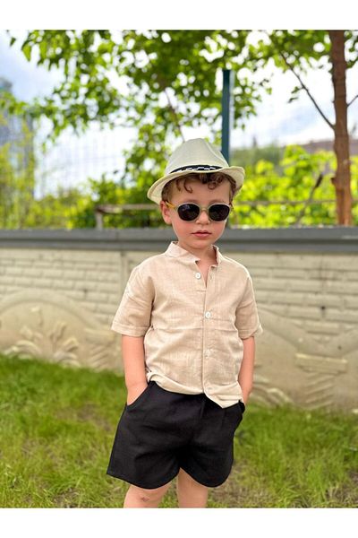 GÖKJOY BUTİK Premium Quality Hat Included 3-Piece Boy's Shirt and Shorts Suit
