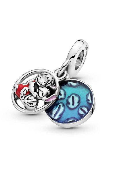 OEM Charm compatible with Pandora bracelet, Disney Lilo & Stitch Family model, made of silver