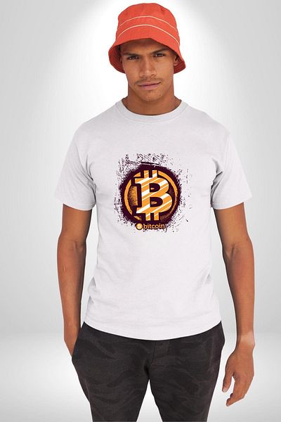 Angemiel تي شيرت مطبوع من الأمام للرجال والنساء ذو ​​حجم كبير باللون الأبيض من Digital Revolution Bitcoin Crypto Coin
