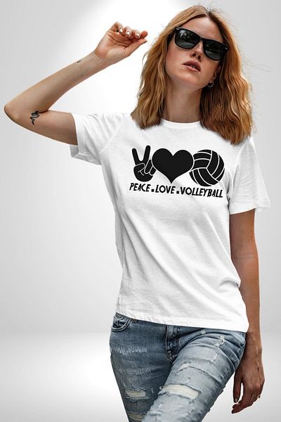 Angemiel Peace Love Volleyball White Oversize Women Men Front Printed T-Shirt