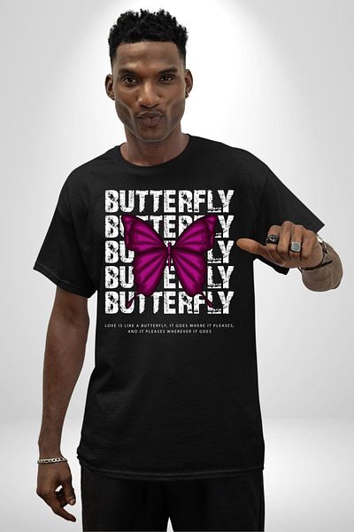 Angemiel Butterfly Black Oversize Women's Men's Front Printed T-Shirt