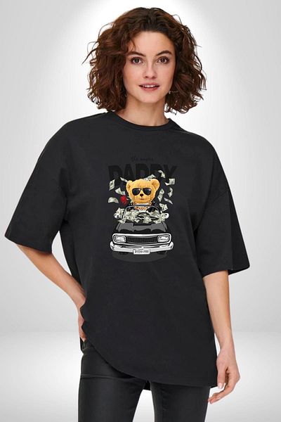 Angemiel Sugar Daddy Printed Stylish and Fun Design Black Oversize Women's Men's Front Printed T-Shirt