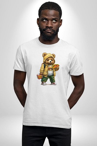 Angemiel Taco and Burger Fast Food Themed Teddy Bear White Oversize Women's Men's Front Printed T-Shirt