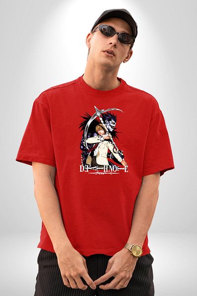 Angemiel Death Note Control of Fate Anime Red Oversize Women Men Front Printed T-Shirt