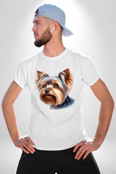 Angemiel تي شيرت Yorkshire Terrier Teacup Mini Dog Love أبيض كبير الحجم للنساء والرجال مطبوع من الأمام