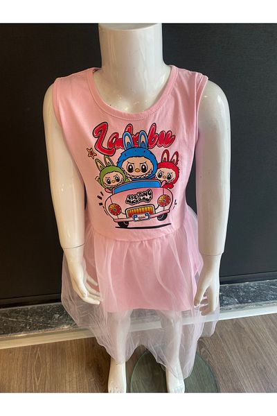 MİNİ İNOWESTA KİDS Girl's Labubu Character Birthday Party Special Occasion Dress (Pink Color)