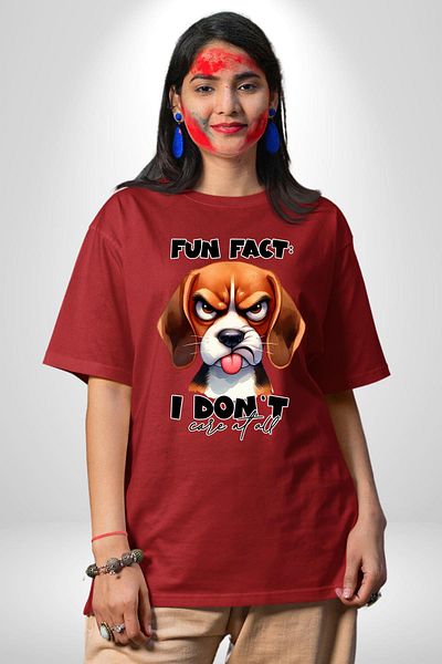 Angemiel تي شيرت مطبوع عليه I Don't Care Written Thoughtful Beagle Dog باللون الأحمر للنساء والرجال مقاس كبير