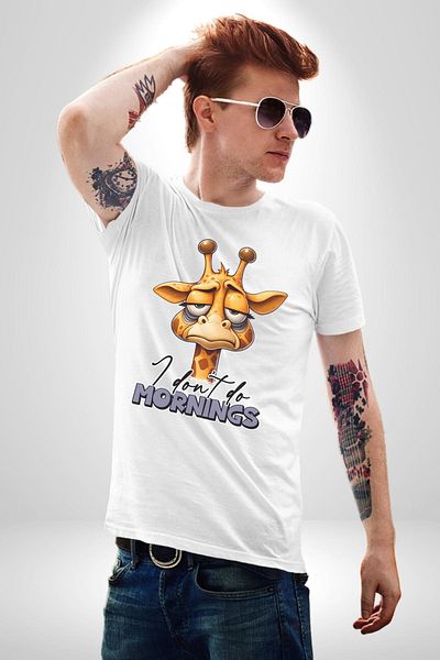 Angemiel Giraffe Who Doesn'T Like Mornings Sleepy White Oversize Women's Men's Front Printed T-Shirt