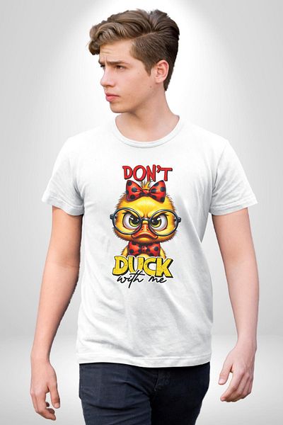 Angemiel تي شيرت مطبوع عليه Don't Mess With Me Written Duck Funny أبيض كبير الحجم للنساء والرجال