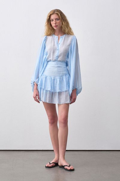 mathilda store Women's Blue Chiffon Shirt Skirt Suit