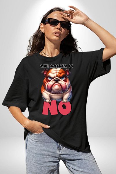 Angemiel Exact Answer No Irritable Bulldog Black Oversize Women Men Front Printed T-Shirt