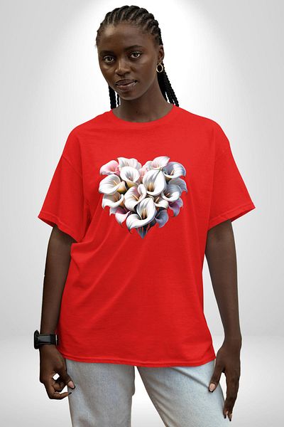 Angemiel Kala Lily Flower the Elegance of Purity Red Oversize Women's Men's Front Printed T-Shirt