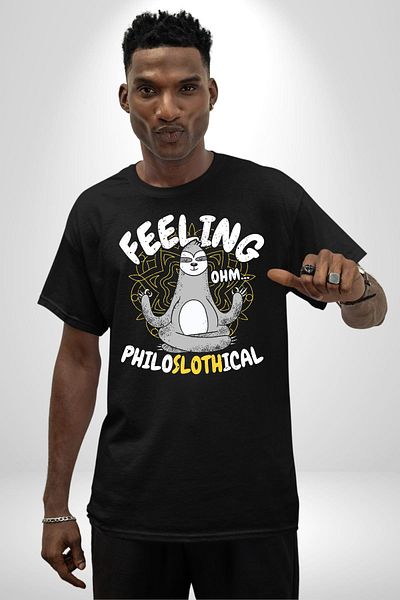 Angemiel Meditating Sloth Yoga Black Oversize Women's Men's Front Printed T-Shirt