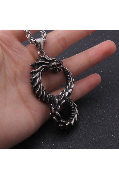 Viking Nordic Mythology Dragon Dragon Design 316L Stainless Steel Necklace